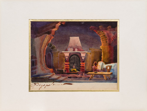 Эскиз декорации с камином