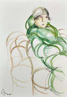 Дама в зеленом пальто (двусторонняя работа)