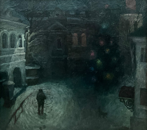 Зимний пейзаж с новогодней елкой