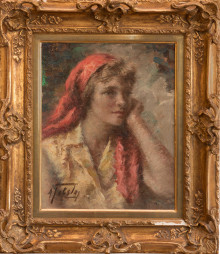 Портрет девушки в красной косынке