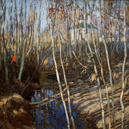 Весна в Пскове. Пейзаж с храмом