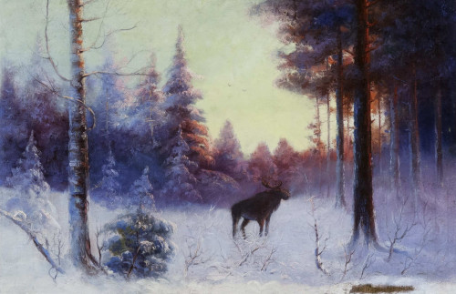 Лось в зимнем лесу