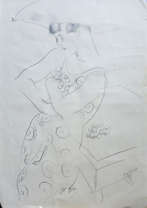 Юноша в шапочке. Дама с виноградом (двусторонняя работа)