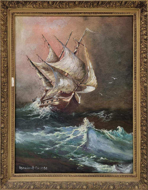 Морской пейзаж с кораблем