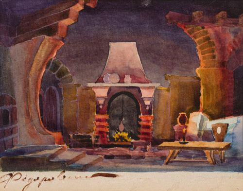 Эскиз декорации с камином