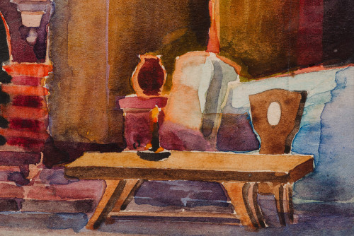 Эскиз декорации с камином