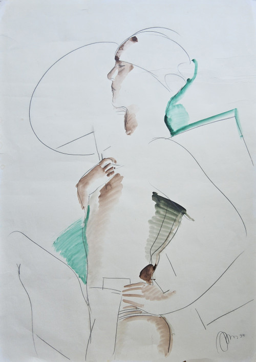 Юноша в шапочке. Дама с виноградом (двусторонняя работа)