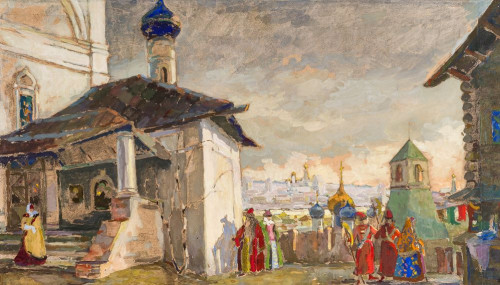 ‎Сцена в московском кремле. Эскиз декорации к постановке пьесы А. Толстого 