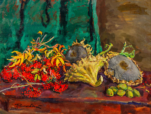 Натюрморт. Подсолнухи и рябина