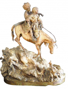 Черкес с черкешенкой, спускающиеся с гор верхом на лошади