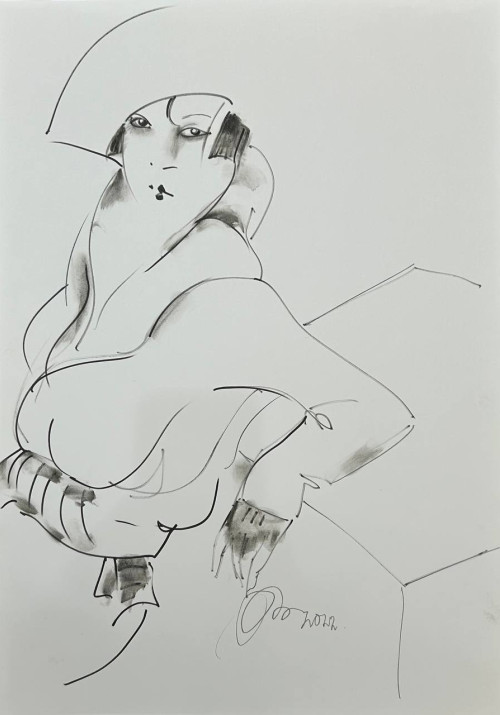 Дама в шляпе у стола