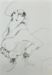 Дама в шляпе у стола