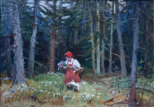 Девочка с цветами в лесу